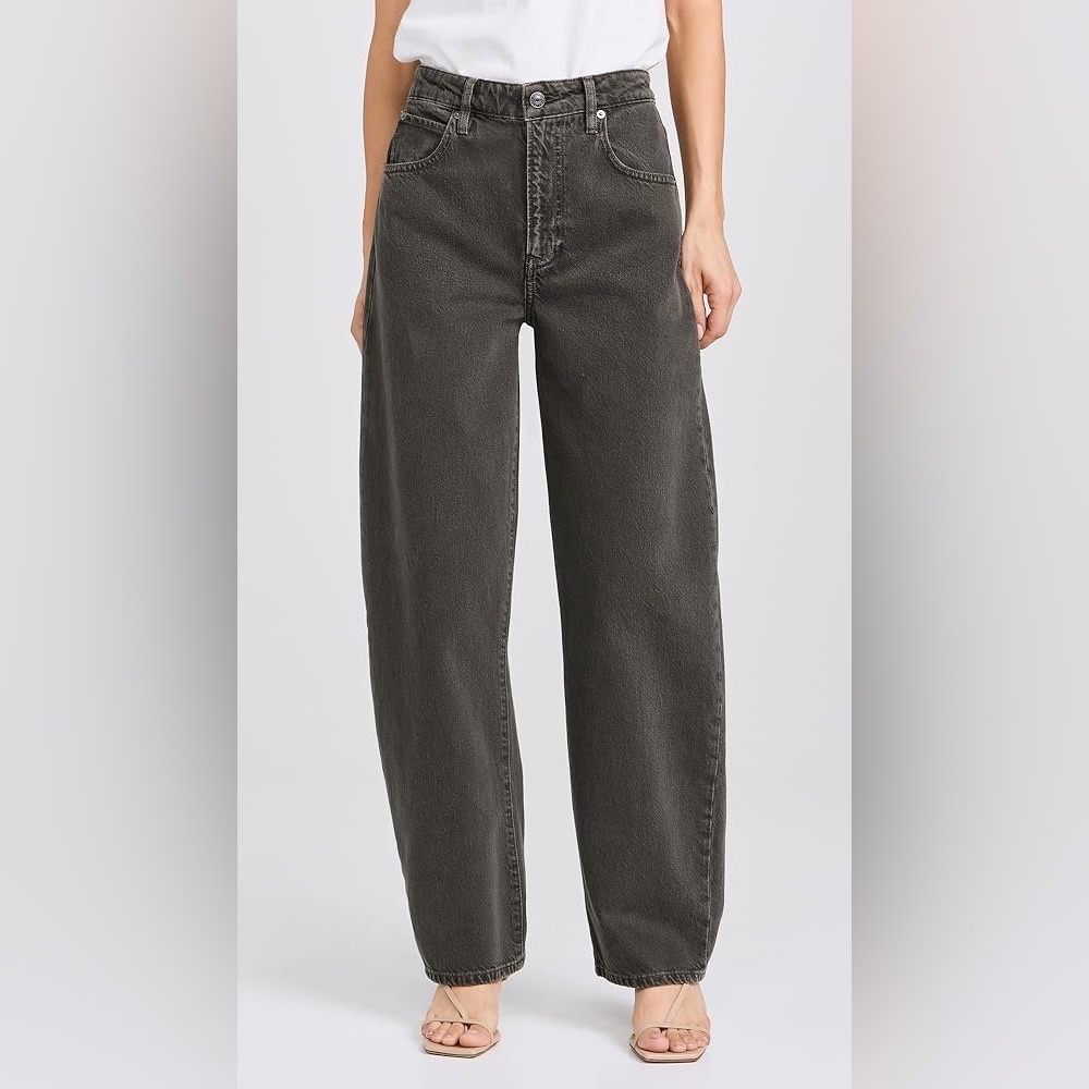 Frame Denim Long Barrel Dark Gray Wide Leg Jeans